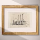 Matted frame view of A vintage graphite sketch, a power plant