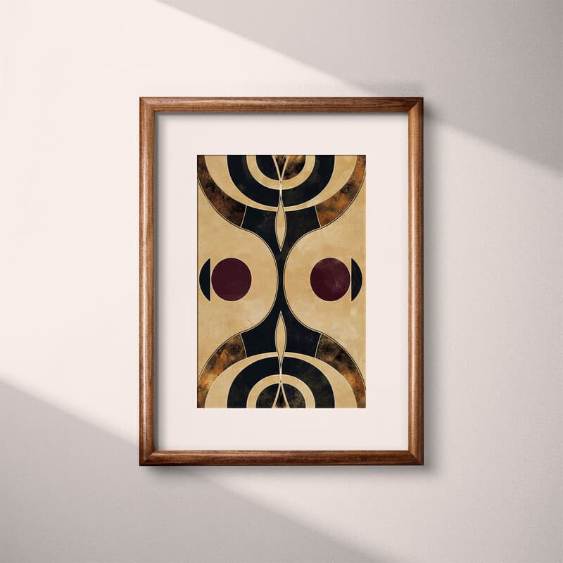 Matted frame view of An afrofuturism textile print, symmetric simple pattern