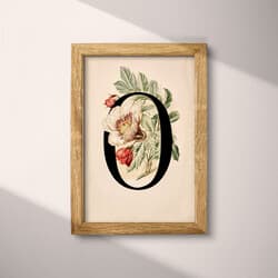Flower O Art | Typography Wall Art | Flowers Print | White, Black, Brown, Green and Orange Decor | Vintage Wall Decor | Entryway Digital Download | Autumn Art | Pastel Pencil Illustration