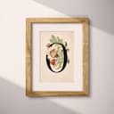 Matted frame view of A vintage pastel pencil illustration, the letter "O" with a flower