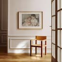 Room view with a matted frame of A vintage oil painting, a girl playing with dolls