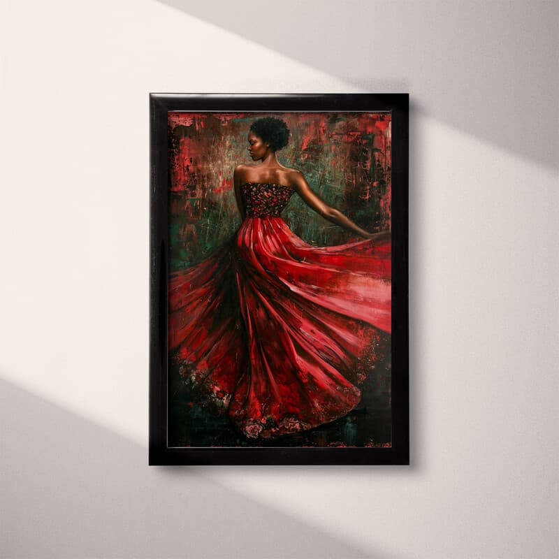 Full frame view of An afrofuturism oil painting, a woman in a flowing dress