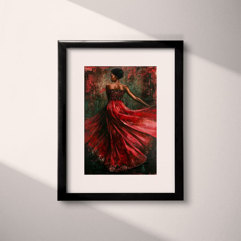 Matted frame view of An afrofuturism oil painting, a woman in a flowing dress