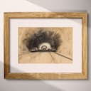 Matted frame view of A vintage graphite sketch, cars in a tunnel