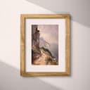 Matted frame view of An impressionist oil painting, a trail along a mountain cliff, gray sky