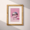 Matted frame view of A retro pastel pencil illustration, a disco ball