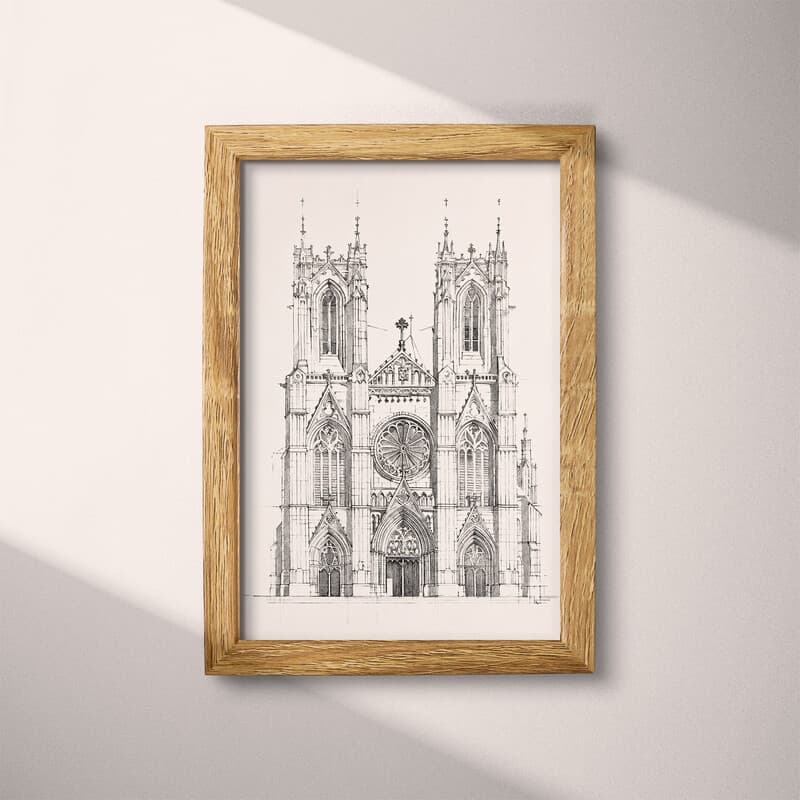 Full frame view of A vintage graphite sketch, front view of a cathedral