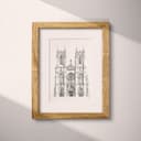 Matted frame view of A vintage graphite sketch, front view of a cathedral