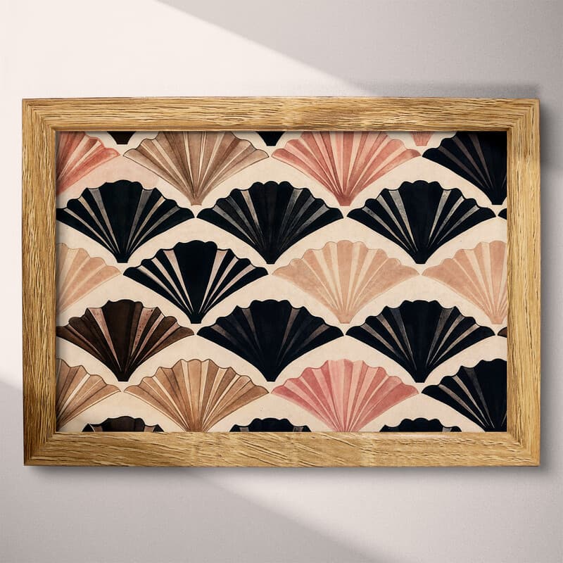 Full frame view of A vintage textile print, symmetric pattern of folding fans