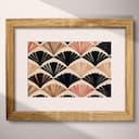 Matted frame view of A vintage textile print, symmetric pattern of folding fans