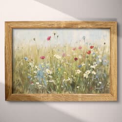 Wildflower Field Art | Nature Wall Art | Flowers Print | Gray, Green, Brown and Black Decor | Impressionist Wall Decor | Living Room Digital Download | Housewarming Art | Summer Wall Art | Oil Painting