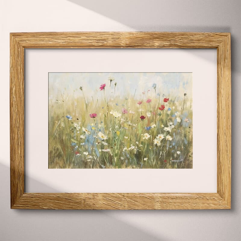 Matted frame view of An impressionist oil painting, a wildflower field