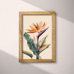 Birds Of Paradise Art | Floral Wall Art | Flowers Print | White, Green, Brown, Orange, Blue and Red Decor | Scandinavian Wall Decor | Living Room Digital Download | Housewarming Art | Spring Wall Art | Colored Pencil Illustration