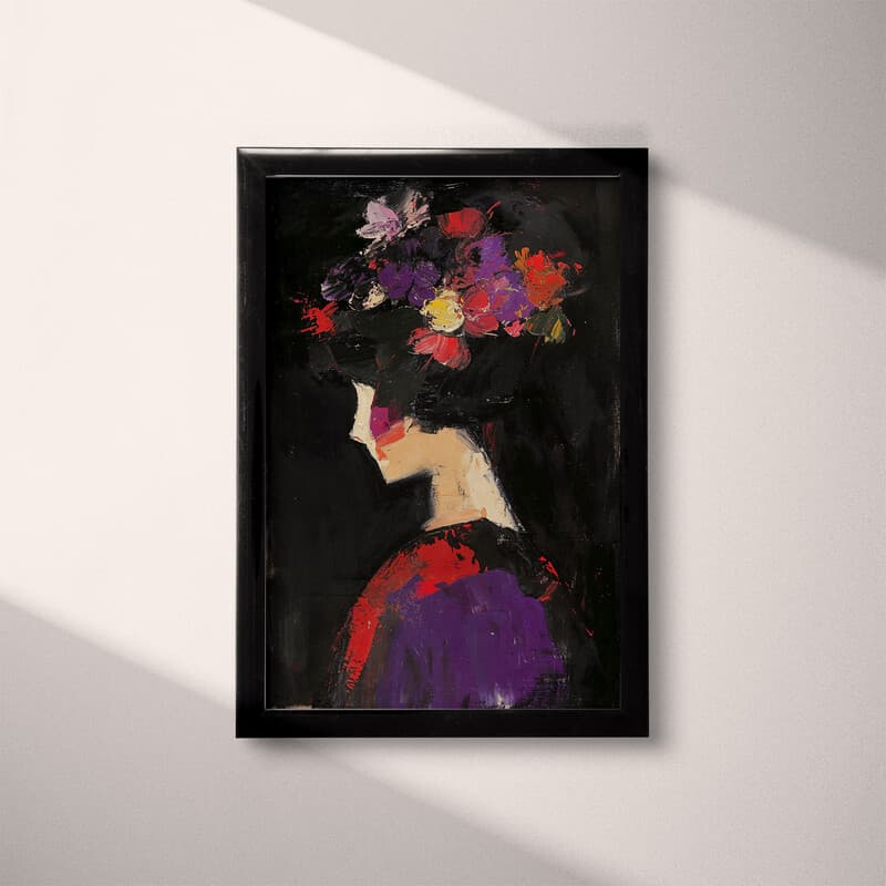 Full frame view of An abstract vintage oil painting, a woman with flowers in her hair