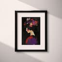 Matted frame view of An abstract vintage oil painting, a woman with flowers in her hair