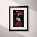 Matted frame view of An abstract vintage oil painting, a woman with flowers in her hair