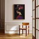 Room view with a full frame of An abstract vintage oil painting, a woman with flowers in her hair