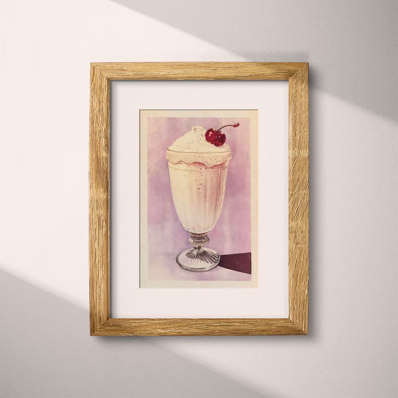 Matted frame view of A vintage pastel pencil illustration, a milkshake with a cherry