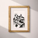 Matted frame view of A scandinavian ink sketch, a village