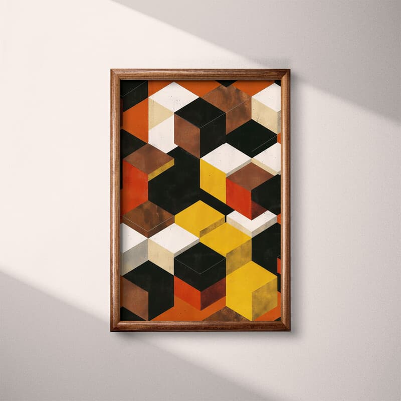 Full frame view of A minimalist textile print, symmetric pattern of cubes