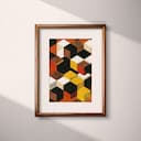 Matted frame view of A minimalist textile print, symmetric pattern of cubes