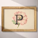 Full frame view of A vintage pastel pencil illustration, the letter "P" with a flower