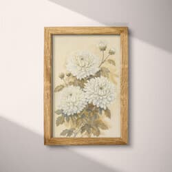 Chrysanthemums Art | Floral Wall Art | Flowers Print | White, Brown, Green and Black Decor | Farmhouse Wall Decor | Living Room Digital Download | Housewarming Art | Thanksgiving Wall Art | Autumn Print | Pastel Pencil Illustration