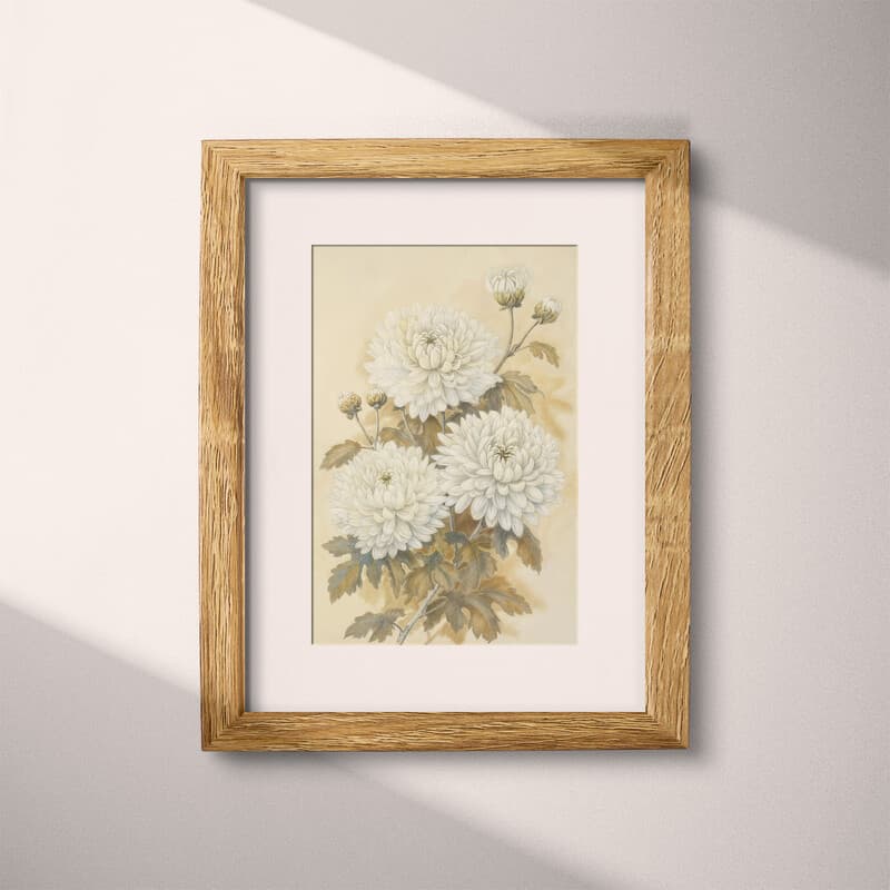 Matted frame view of A farmhouse pastel pencil illustration, chrysanthemums