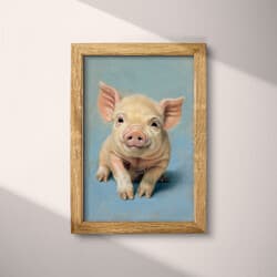 Pig Art | Animal Wall Art | Animals Print | Blue, Brown, Beige, Black and Pink Decor | Chibi Wall Decor | Kids Digital Download | Baby Shower Art | Easter Wall Art | Spring Print | Pastel Pencil Illustration