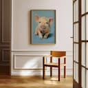 Room view with a full frame of A cute chibi anime pastel pencil illustration, a pig