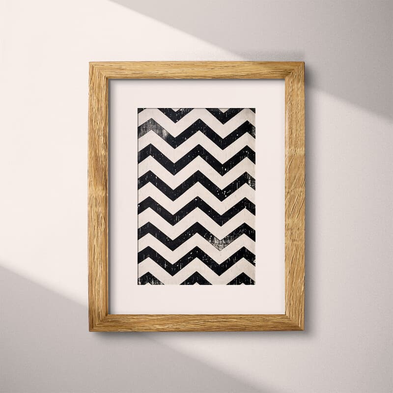 Matted frame view of A minimalist textile print, symmetric zig zag pattern