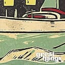 Closeup view of A vintage linocut print, the words "SAIL WITH ME" with a sailboat