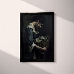 Woman Laundry Digital Download | Domestic Life Wall Decor | Portrait Decor | Black, Gray and Beige Print | Vintage Wall Art | Laundry Art | Grief & Mourning Digital Download | Mother's Day Wall Decor | Autumn Decor | Oil Painting