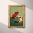 Full frame view of A contemporary pastel pencil illustration, a bird next to a cup of coffee