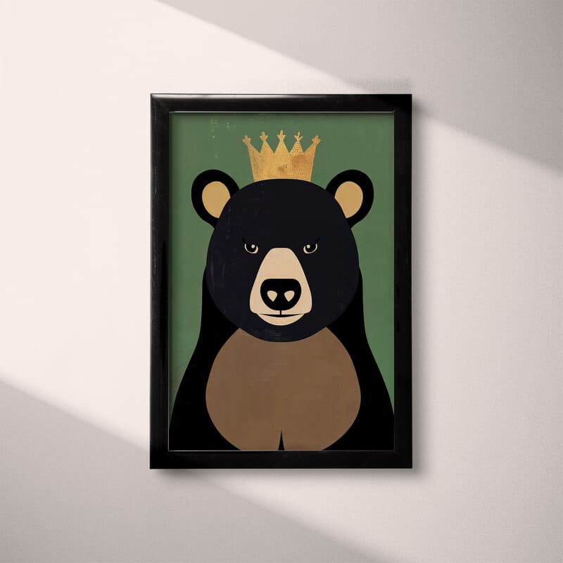 Full frame view of A cute simple illustration with simple shapes, portrait of a bear with a crown on its head, front view