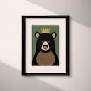 Matted frame view of A cute simple illustration with simple shapes, portrait of a bear with a crown on its head, front view