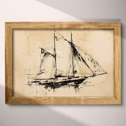 Catamaran Digital Download | Marine Wall Decor | Nautical Decor | Beige, Black and Brown Print | Contemporary Wall Art | Living Room Art | Housewarming Digital Download | Summer Wall Decor | Charcoal Sketch