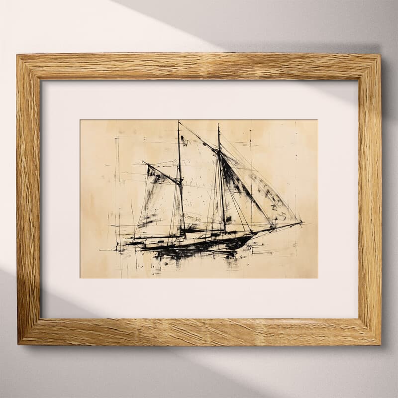 Matted frame view of A contemporary charcoal sketch, a catamaran