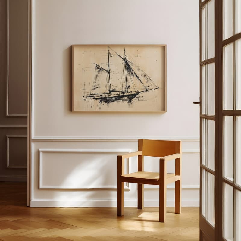 Room view with a full frame of A contemporary charcoal sketch, a catamaran