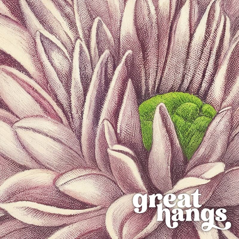 Closeup view of A vintage pastel pencil illustration, the letter "Q" with a flower