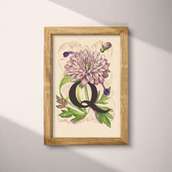 Letter Q Digital Download | Typography Wall Decor | Flowers Decor | White, Black, Pink and Green Print | Vintage Wall Art | Nursery Art | Valentine's Day Digital Download | Spring Wall Decor | Pastel Pencil Illustration