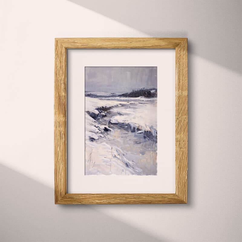 Matted frame view of An impressionist oil painting, frozen tundra