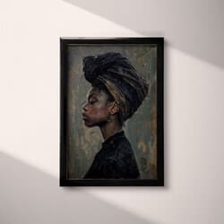 Woman Portrait Art | Portrait Wall Art | Portrait Print | Black and Gray Decor | Afrofuturism Wall Decor | Living Room Digital Download | LGBTQ Pride Art | Kwanzaa Wall Art | Oil Painting