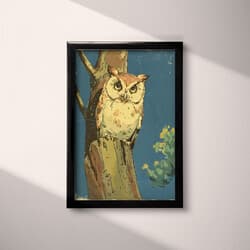 Owl Art | Wildlife Wall Art | Animals Print | Black, Brown and Blue Decor | Vintage Wall Decor | Kids Digital Download | Back To School Art | Halloween Wall Art | Autumn Print | Cartoon Drawing