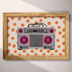 Boombox Digital Download | Music Wall Decor | Music Decor | Beige, Orange, Gray, Black and Red Print | Cute Simple Wall Art | Game Room Art | Back To School Digital Download | Summer Wall Decor | Simple Illustration