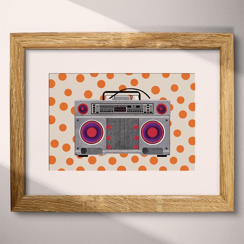 Matted frame view of A cute simple illustration with simple shapes, a boombox