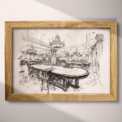 Casino Art | Entertainment Wall Art | Architecture Print | Gray and Black Decor | Vintage Wall Decor | Game Room Digital Download | Bachelor Party Art | Graphite Sketch