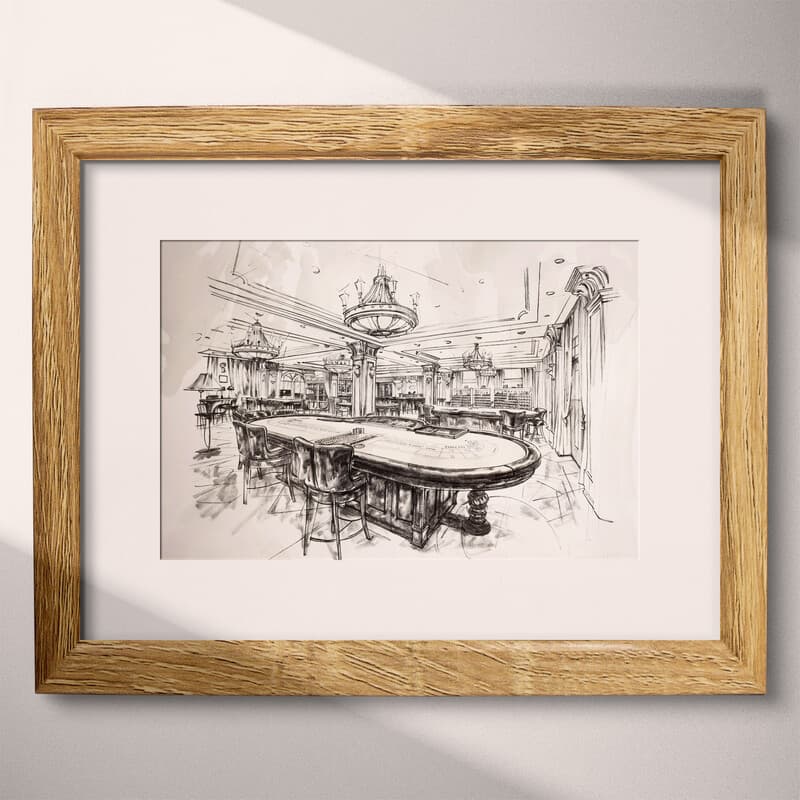 Matted frame view of A vintage graphite sketch, a casino