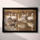 Full frame view of An impressionist oil painting, a group of geese in a pond, distant view