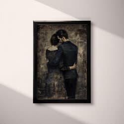 Embracing Couple Art | Romantic Wall Art | Black, Brown and Beige Print | Vintage Decor | Bedroom Wall Decor | Valentine's Day Digital Download | Autumn Art | Oil Painting
